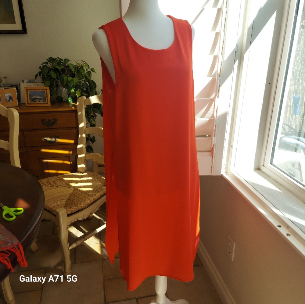 Bobeau Orange Crepe Tank  Shift Dress High Side Slits Sz M - Picture 5 of 15